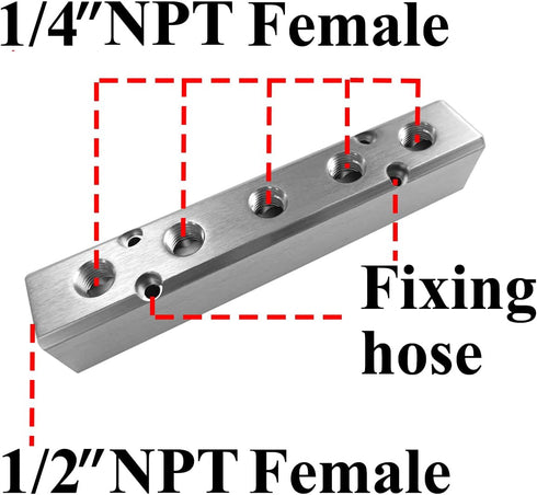 Beduan 5 Way 7 Port 1/2"NPT Input Port 1/4"NPT Output Port Aluminum Air Hose Inline Manifold Block Splitter,Pneumatic Air Compressor Manifold Fitt...