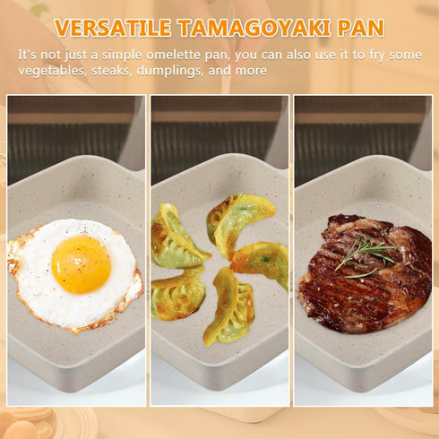 CALIDAKA Tamagoyaki Pan,Japanese Omelette Pan With Silicone Brush,Nonstick Tamagoyaki Pan,Rectangle Eg-g Roll Pan With Detachable An-ti Scalding H...