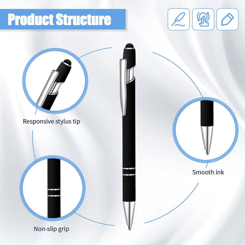 8 Pieces Ballpoint Pen with Stylus Tip Black Ink 2 in 1 Stylus Metal 1.0 mm Medium Point Smooth Pen Rainbow Colorful Rubberized Ballpoint Pen for ...