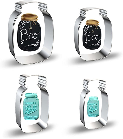 Mason Jar Cookie Cutter Shapes Baking Set - 3 Inch & 4 Inch - 4 Pieces Milk Bottle Honey Jar Pot Shaped Biscuit Stainless Steel Metal Molds Cutter...
