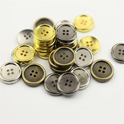 100 Pcs Round Craft Buttons 4 Holes Metallic Color Plastic Buttons for Sewing (Silver)...