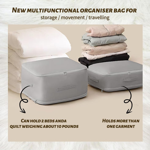 Ultra Space Saving Self Compression Organizer,New Duvet Storage Bag,Can be used to organize quilts, clothes and blankets(Grey)...