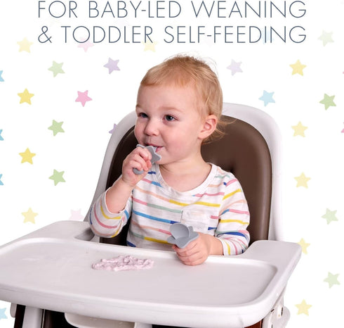 Elli&Nooli Baby-Led Weaning Utensils - Plastic Fork and Spoon Set for 1-Year-Old Toddler, Phthalate-Free, & Dishwasher Safe - Gray...