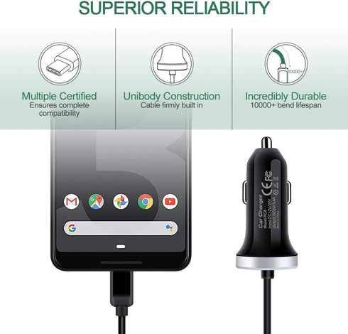 USB C Car Charger, 3.4A Fast Charging Car Charger Adapter with 3ft Type C Coiled Cable for Samsung Galaxy A15 5g A14 A13 A53 A54 A55 S24 S23 FE S2...