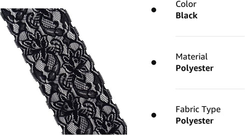 Elastic Lace Trim 10 Yards Black Lace Ribbon Floral Pattern Stretchy Lace Fabric for Sewing, Garment, DIY Crafts and Gift Wrapping...