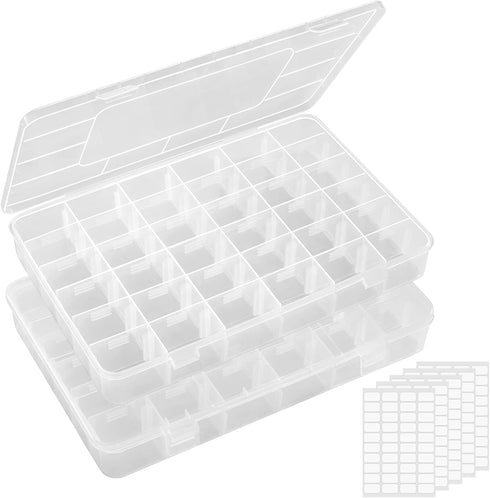 Lifewit 2 Pack 36 Grids Clear Stackable Plastic Organizer Storage Box Container with Adjustable Dividers for Beads, Art DIY, Crafts, Jewelry, Fish...