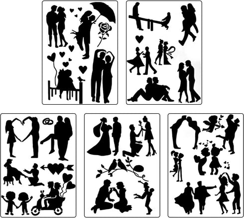 5Pcs Reusable Hollow Painting Silhouette Stencils Drawing Template Stencils Fast Draw Stencil Art Templates DIY Drawing Template Graffiti Stencils...
