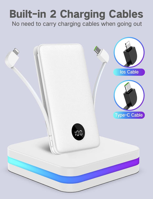 Portable charger12000mAh External Battery Packs,Ultra Slim small Power Bank Compact with Built-in Cables,22.5W USB C Fast Charging LCD Display Clu...