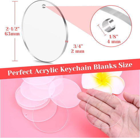 Acrylic Keychain Blanks for Vinyl, Ornament Acrylic Blanks Keychain Bulk Clear Acrylic Round with Hole for Engraving DIY Projects, Art Crafts (2.5...