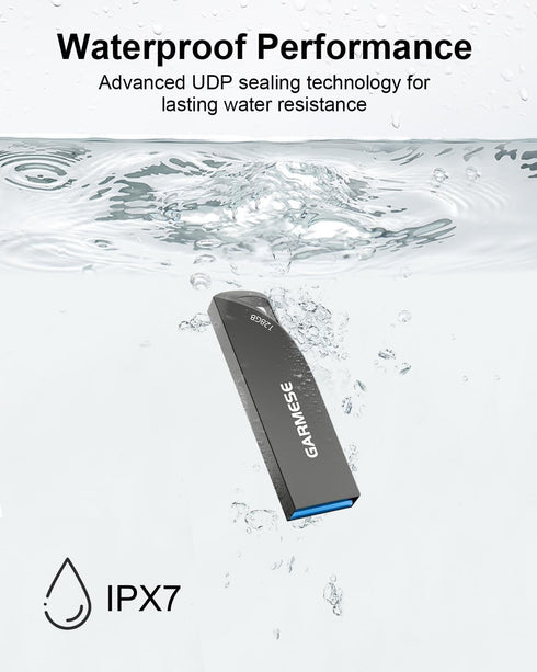 128GB USB 3.0 Flash Drive, Waterproof Metal USB Memory Stick, Slim Thumb Drive Portable Pen Drive with Keychain Hole Stylish Jump Drive for PC Com...