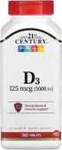 21st Century D3 5000 IU Tablets, 360 Count (Pack of 1)...