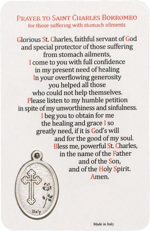 Catholic Holy Card with Built-In Medal Pendant | Laminated Full-Color | Prayer Printed on Back | Great Christian Gift for First Communion and Conf...