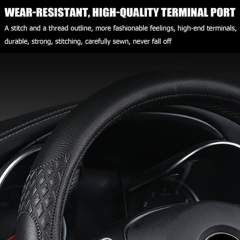 Car Steering Wheel Cover, 14 1/2-15 inch Non-Slip Soft Breathable Leather Automotive Steering Wheel Protecteor, Vehicle Accessories for Men Women,...