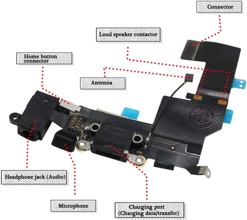 Charging Port Replacement for iPhone SE Black,GVKVGIH Replacement Charging Port Dock Connector Flex Cable for iPhone SE(SE Black)...