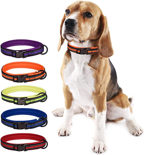 Reflective Nylon Dog Collar with Safety Buckle, Adjustable Pet Collars Comfortable Soft Neoprene Padding Dog Collar for Small Medium Large Dogs (S...
