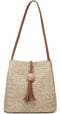 QZUnique Straw Handbags Women's Summer Beach Straw Bucket Tote Bag Straw Woven Handbag Tassel Shoulder Bag Purse...