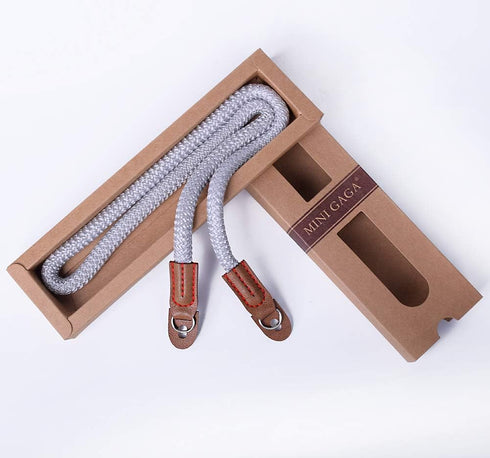 Vintage Handmade Cotton Leather Camera Neck Strap for Leica Nikon Fuji Pentax Canon Panasonic Sony Short Silver...