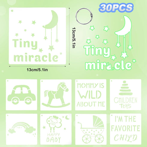 30pcs Baby Shower Stencils, Fabric Stencils for Clothes Phrases Animals Patterns Templates Baby Stencils for Painting Baby Shower Stencils for One...