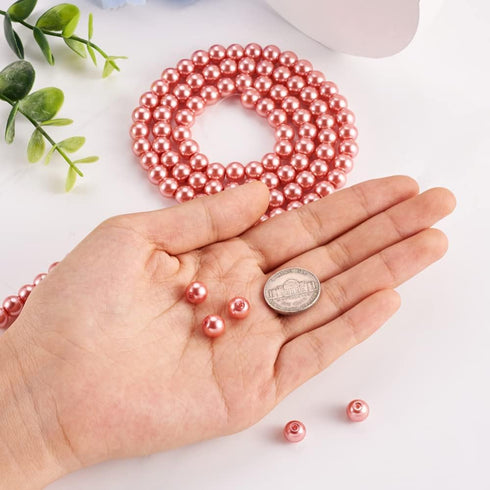 Cheriswelry 100pcs/strand 8mm Round Glass Pearl Beads Strand Tiny Satin Luster Pearl Beads Loose Spacer for DIY Bracelet Necklace Earrings Jewelry...