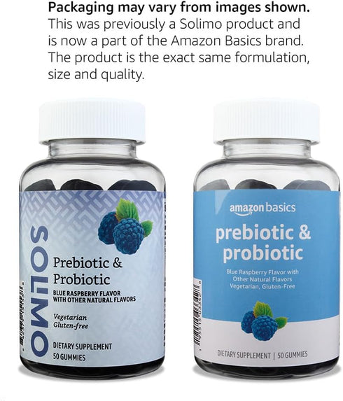 Amazon Basics Prebiotic & Probiotic Gummies, 2 Billion CFU, Blue Raspberry, 50 Count (2 per Serving) (Previously Solimo)...