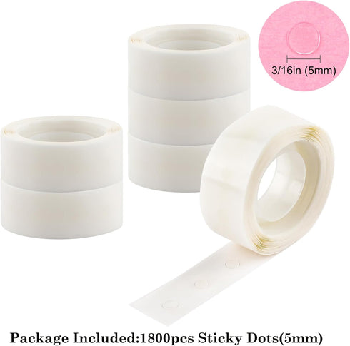 1800 Pcs 3/16in (5mm) Clear Mini Glue Point Dots,6 Roll Double Sided Self-Adhesive Dots Stickers for Craft,Ultra Thin Adhesive Dots,Permanent Stic...