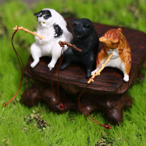 Cat Fishing Figurine Mini Cute Cat Statue Decor Mini Cat Fishing Fish Tank Ornaments Aquarium Miniature Figurines Animal Statues Ornaments for Hom...