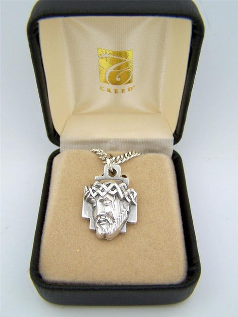 CB Silver Toned Base Crown of Thorns Head of Jesus Christ Cross Medal, 1 Inch...