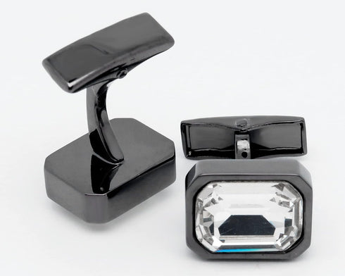 Rectangle Crystal Cufflinks for Men In Gift Box Black/Blue/Purple/Transparent Crystals Men's Cuff Link for Wedding Shirt Party Business Birthday A...