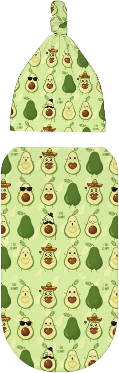 Cute Avocado Newborn Swaddle Blanket with Hat Sets Newborn Receiving Blanket for Boy Girl Swaddle Sack Shower Infant Gift...