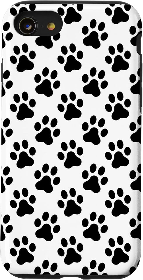 iPhone SE (2020) / 7 / 8 Dog Paw Print Phone Case Dog Lovers Gifts Black and White Case...