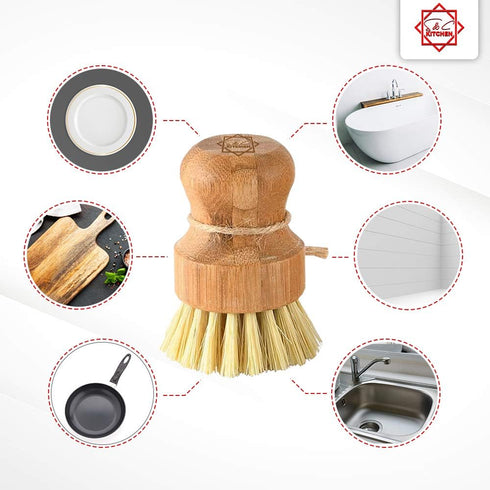 Dish Scrub Brush Bamboo - S&C Kitchen, Cleans Pan/Vegetable/Dishes/Wok, Bamboo Scrub Brush for Kitchen/Bathroom, Made Out of Palm & Sisal Bristles...