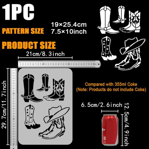 FINGERINSPIRE Cowboy Boots and Hat Painting Stencil 8.3x11.7" Cowgirl Boot with Spur Big Stencil Western Cowboy Themes Stencil Reusable Shoes Spra...