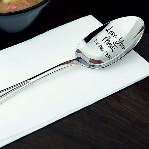 I Love You The Most The End I Win Valentines Day Gift Engraved Spoon Gift for Boyfriend Girlfriend | Christmas Birthday Gift for Men Women | Engag...