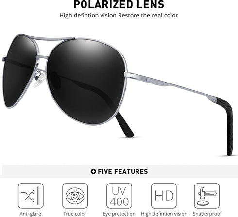 BOTPOV Aviator Sunglasses for Men Women Polarized UV400 Protection Mirrored Lens Metal Frame with Spring Hinges…...