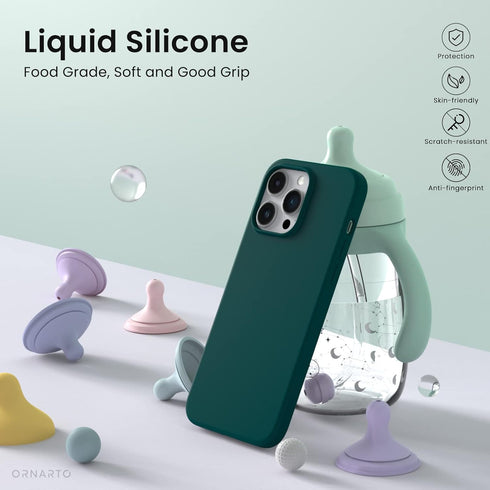 ORNARTO Compatible with iPhone 14 Pro Max Case 6.7, Slim Liquid Silicone 3 Layers Full Covered Soft Gel Rubber Phone Case Protective Cover with Mi...