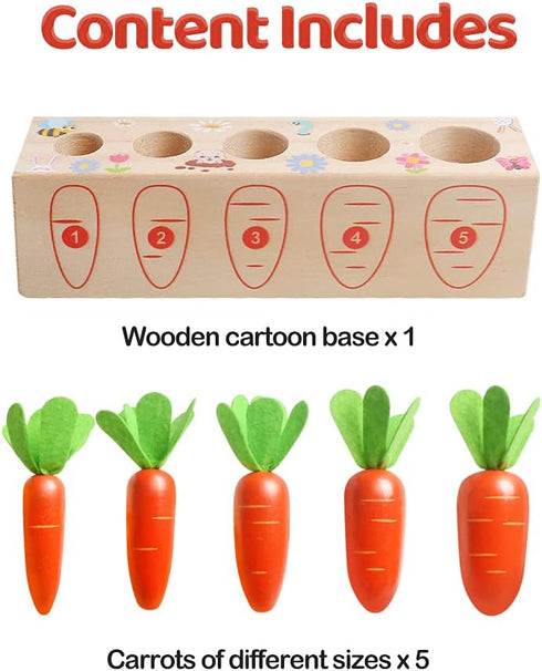 Montessori Wooden Toys Carrot Harvest Game Preschool Educational Learning Fine Motor Skills Shape Size Matching Toys Birthday Easter Basket Stuffe...