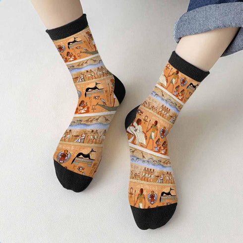 Ancient Egypt Crew Socks for Woman Size 6-8 Mythology Pharaohs Hieroglyph Engraving Girls Socks...