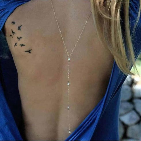 Wedding Crystal Backdrop Necklace Gold CZ Y Lariat Necklace Chain Long Rhinestone Y Necklace Bridal Back Necklace Body Jewelry for Women (Gold B)...