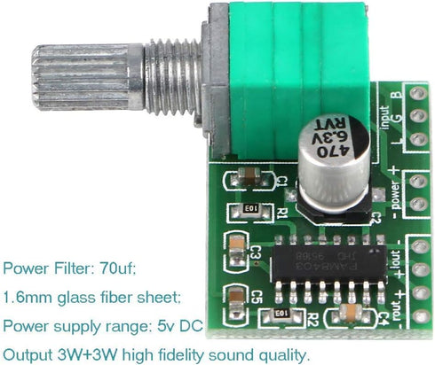 HiLetgo Mini 3W+3W DC 5V Audio Amplifier Handy Digital Power Amp Module Board Dual-Channel PAM8403 Stereo Amplifiers with Potentiometer for DIY Po...