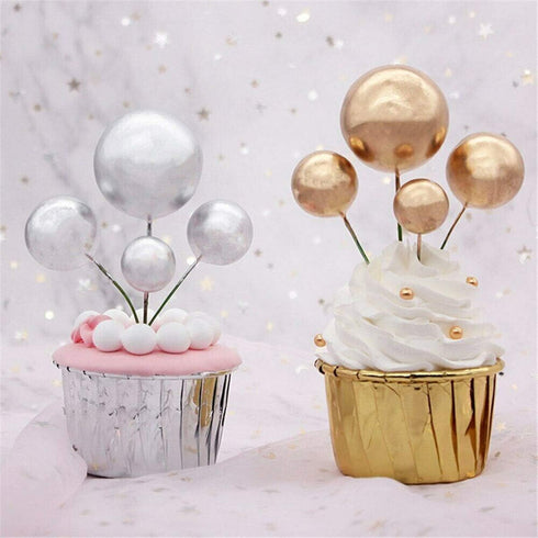 Mini Balloon Cake Toppers Round Gold Ball Cupcake Toppers Cake Decorations for Birthday Wedding Anniversary Valentines Party Cake Decoration Suppl...