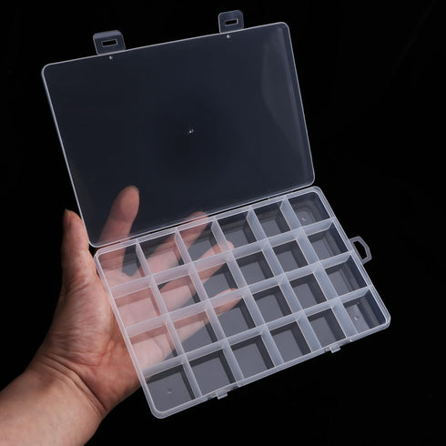 2 Pack 24 Grids Clear Plastic Organizer Box Fixed Compartment Storage Container for Craft, Beads, Jewelry, Small Parts, 7.4X5.1X0.86 INCH...