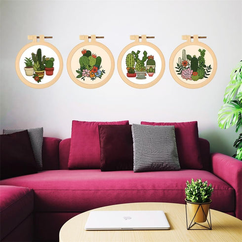 FREEBLOSS 4 Set 3.7'' Small Embroidery Kit with Cactus Patterns and Detailed Instructions, Embroidery Starter Kit for Beginners Cross Stitch Kits ...