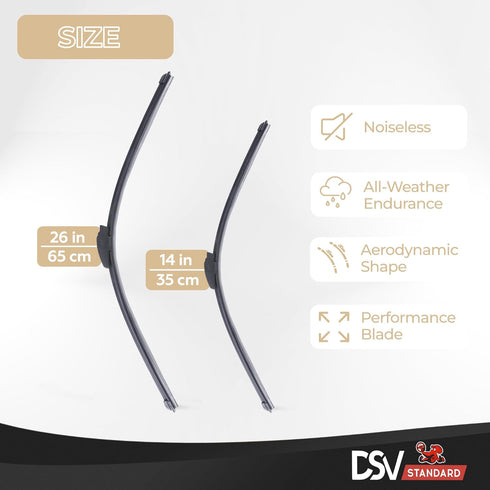 DSV Standard Windshield Wiper Blades, 26” and 14” Car Wiper Blades With Universal U/J Hook, Automotive Replacement Wiper Blades for my Car, Water ...