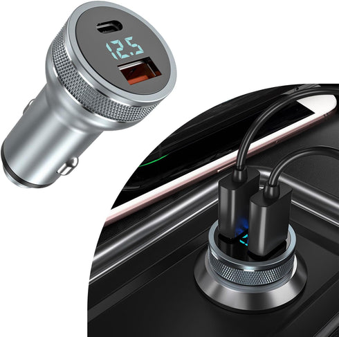 Car Charger, 54W All Metal USB C Auto Fast Charging Adapter, PD & QC 3.0 Cigarette Lighter Charger, Mini Dual Port USB Vehicle Charging Accessorie...