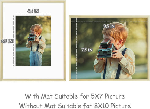 Frametory, 8x10 Gold Aluminum Picture Frame - Set of 1 - Ideal for Displaying 5x7 Photos with Mat or 8x10 Without Mat - Real Glass Front - Simple ...