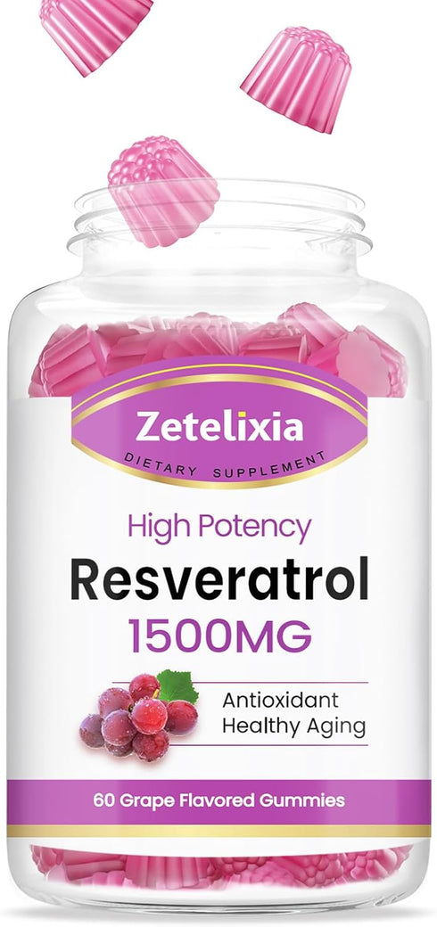 Sugar Free Resveratrol Gummies 1500mg - High Purity Resveratrol Supplement for Antioxidant, Healthy Aging, Skin, Brain, Organic - 60 Gummies...