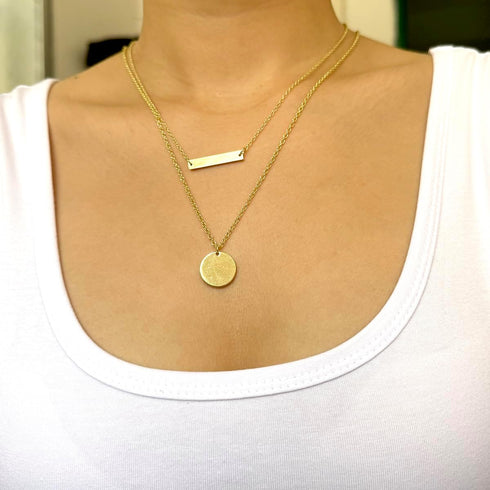 Harlorki Dainty Simple 14K Gold Plated Layered Paperclip Chain Choker Bar Round Disk Pendant Necklace Fashion Jewelry Gift for Women Lady...