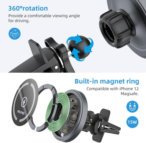 OHLPRO MagSafe Car Mount Charger iPhone Wireless Car Charger, Stick on Dashboard Magnetic Phone Holder Mount for iPhone 15 Pro Plus Max 14 13 12 S...