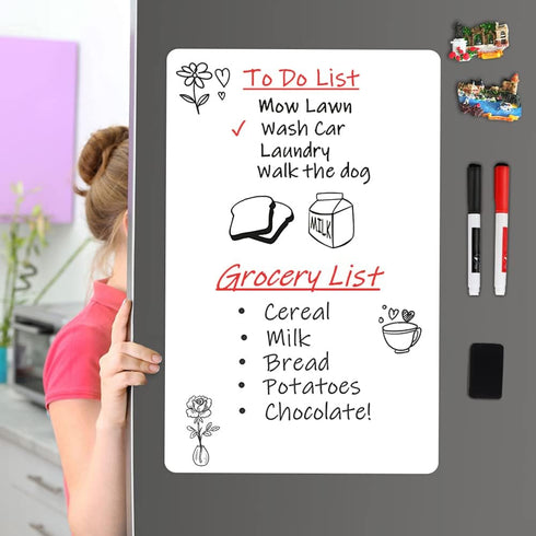 Magnetic Dry Erase Board Fridge White Board Sheet 20x13", Flexible Refrigerator Magnets Whiteboard Planner for Home Kitchen, 2 Markers and Eraser...