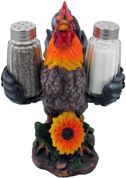 Decorative Farm Rooster Salt and Pepper Shaker Set with Holder Figurine for Rustic Country Kitchen Decor Sculptures & Collectibles As Gifts for Fa...